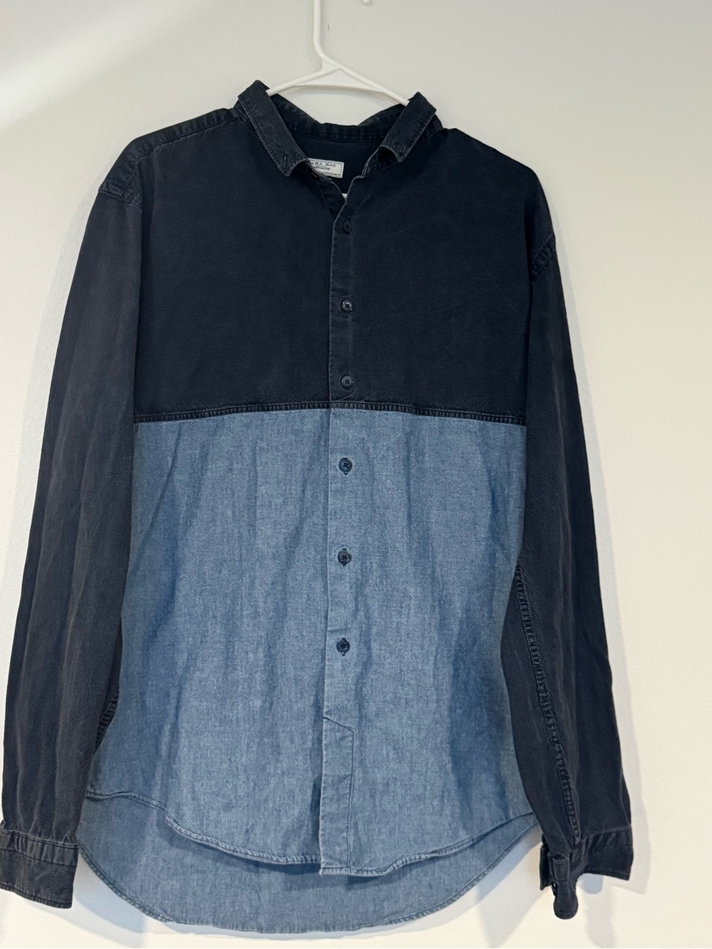 Zara Two-Tone Black and Blue Button-Down Shirt